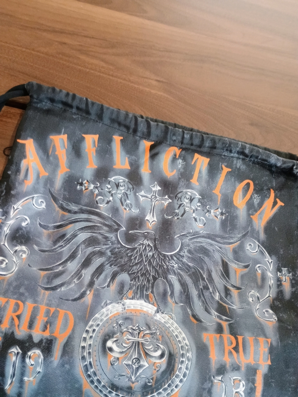 Affliction Black and Orange Drawstring Travel Bag - Picture 3 of 6